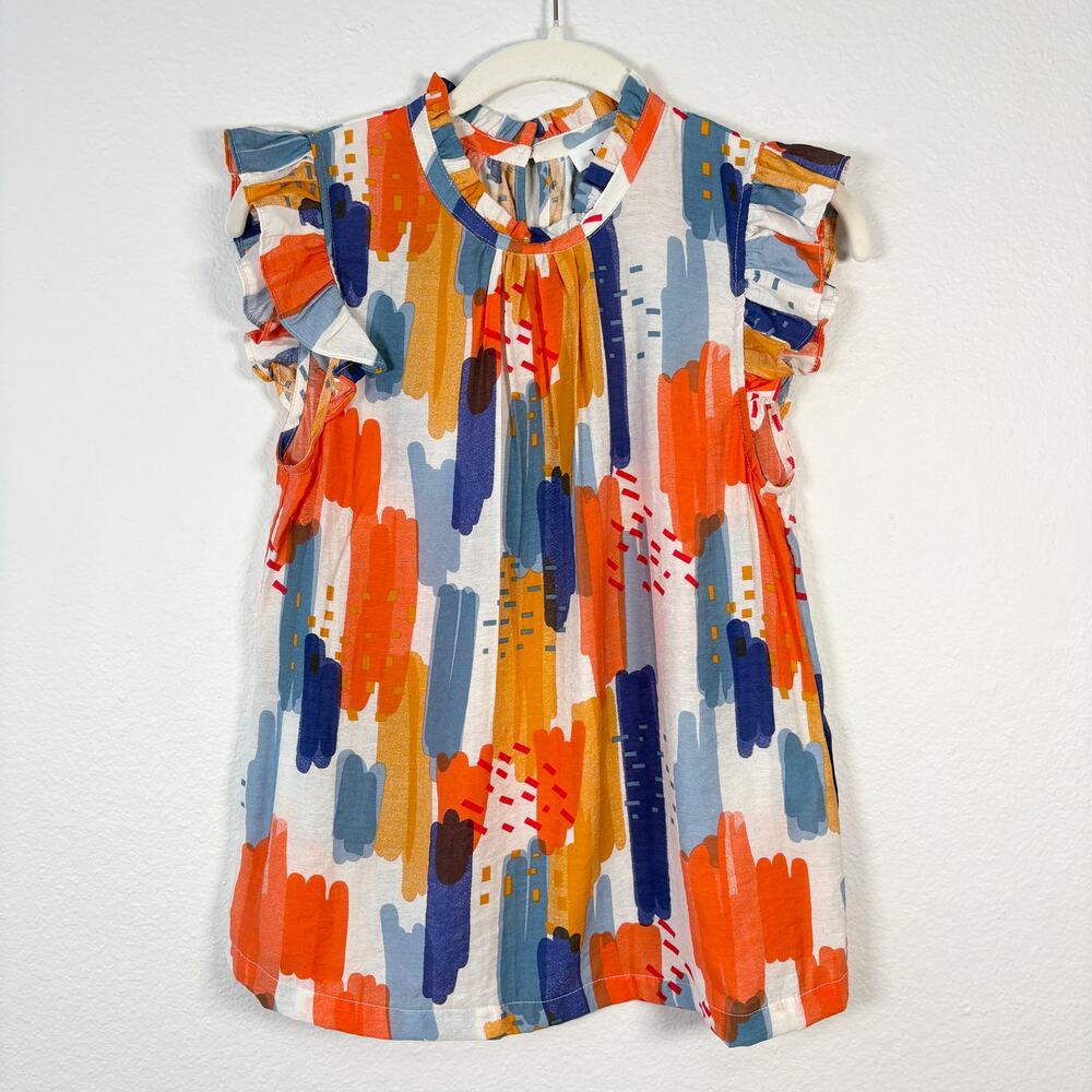 Women's Boho Boutique THML Vibrant Abstract Print Ruffle Flutter Sleeve Tank Top